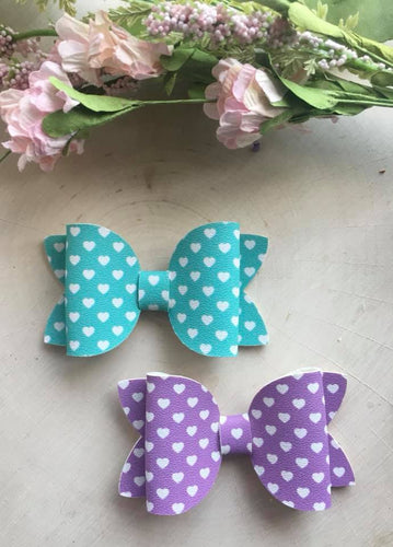 Purple and Teal Heart Bow Set