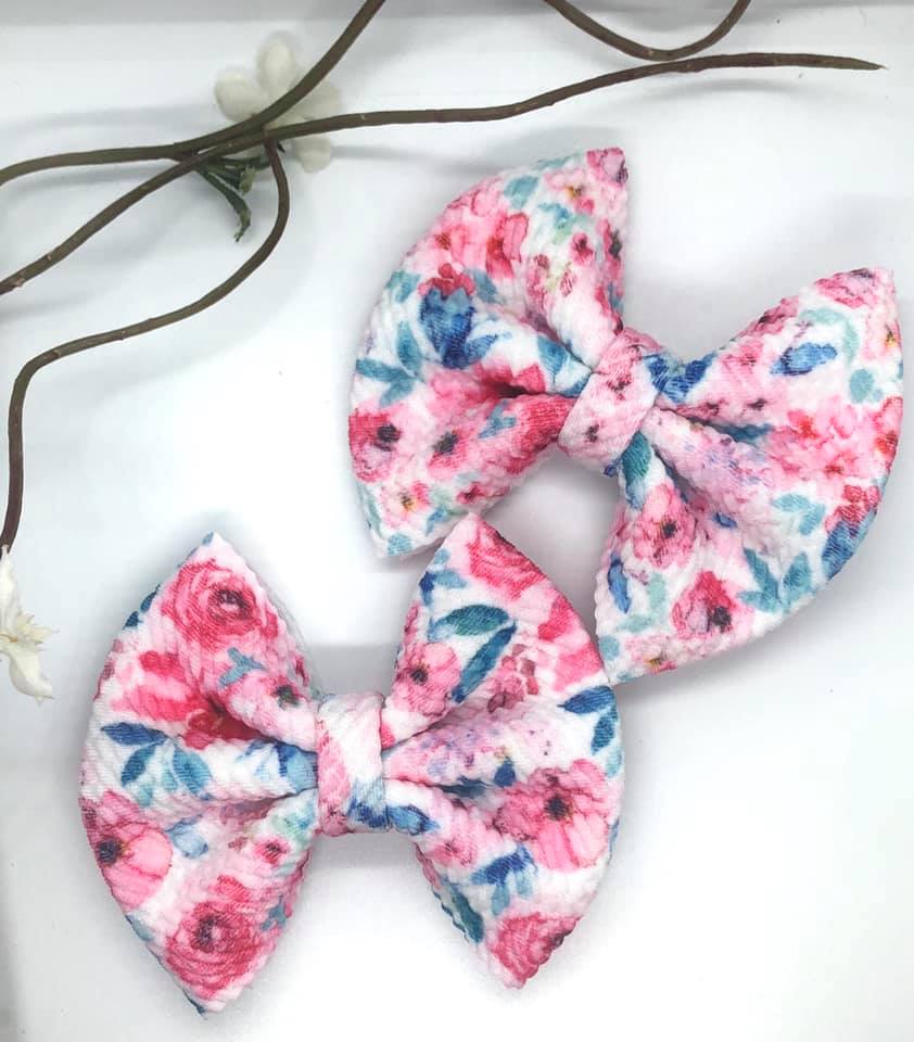 Pink Floral Pigtail Liverpool Bows