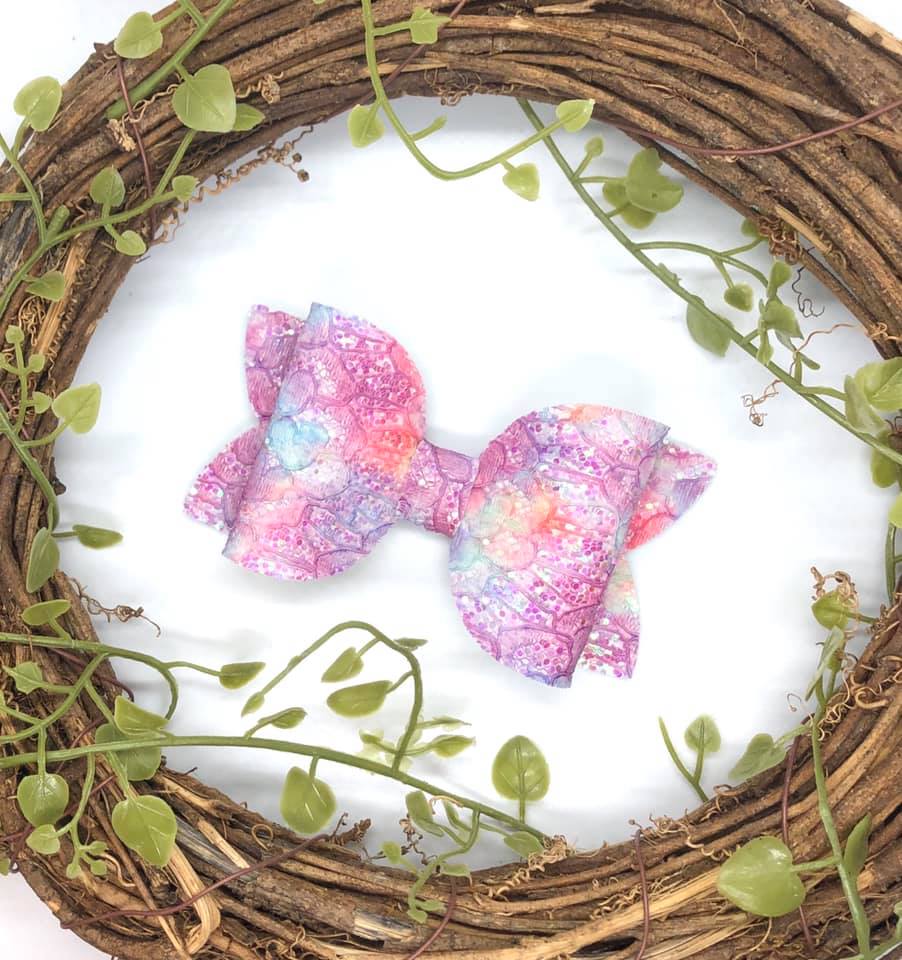 Bahama Breeze Tie Dye Glitter Lace Overlay Bella Bow on Alligator Clip