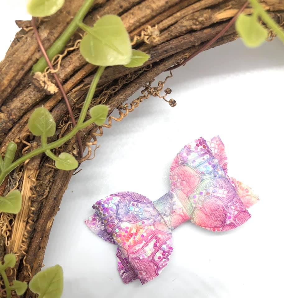 Bahama Breeze Tie Dye Glitter Lace Overlay Pixie Bow
