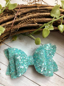 Sky Blue Classic Double Loop Glitter Bow
