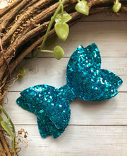Load image into Gallery viewer, Aquamarine Classic Double Loop Glitter Bow
