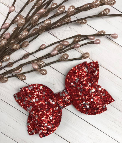 Red Glitter and Silver Stars Bella Bow