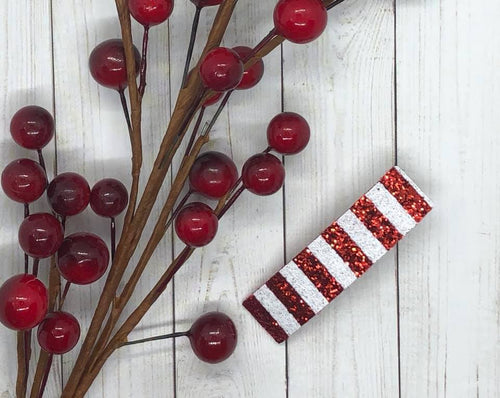 Red and White Glitter Striped Twinkle Clip