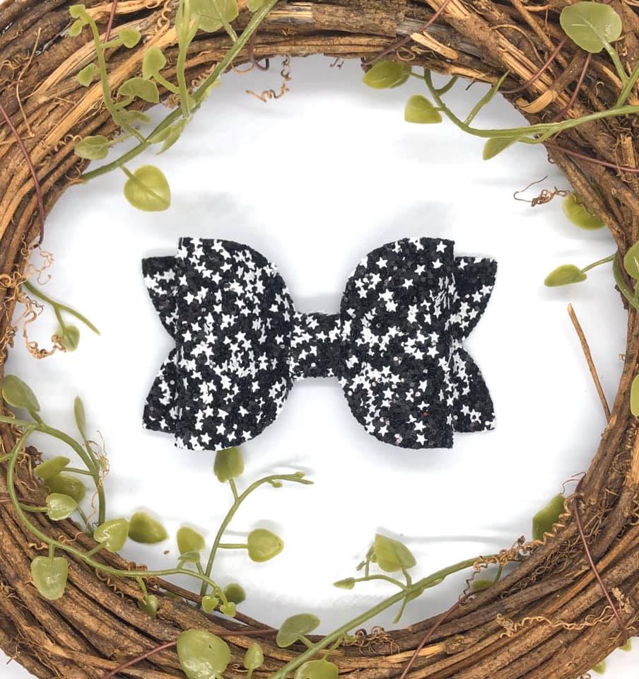 Black and White Star Glitter Bella Bow