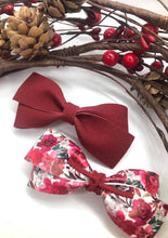 Load image into Gallery viewer, Deep Red and Floral Skinny Loop de Lou Bow Set