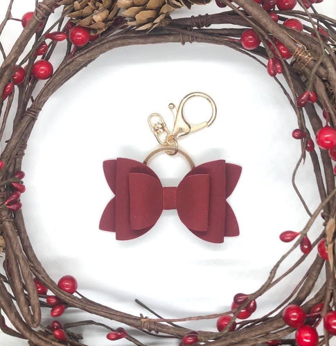 Deep Red Suede Bow Keychain