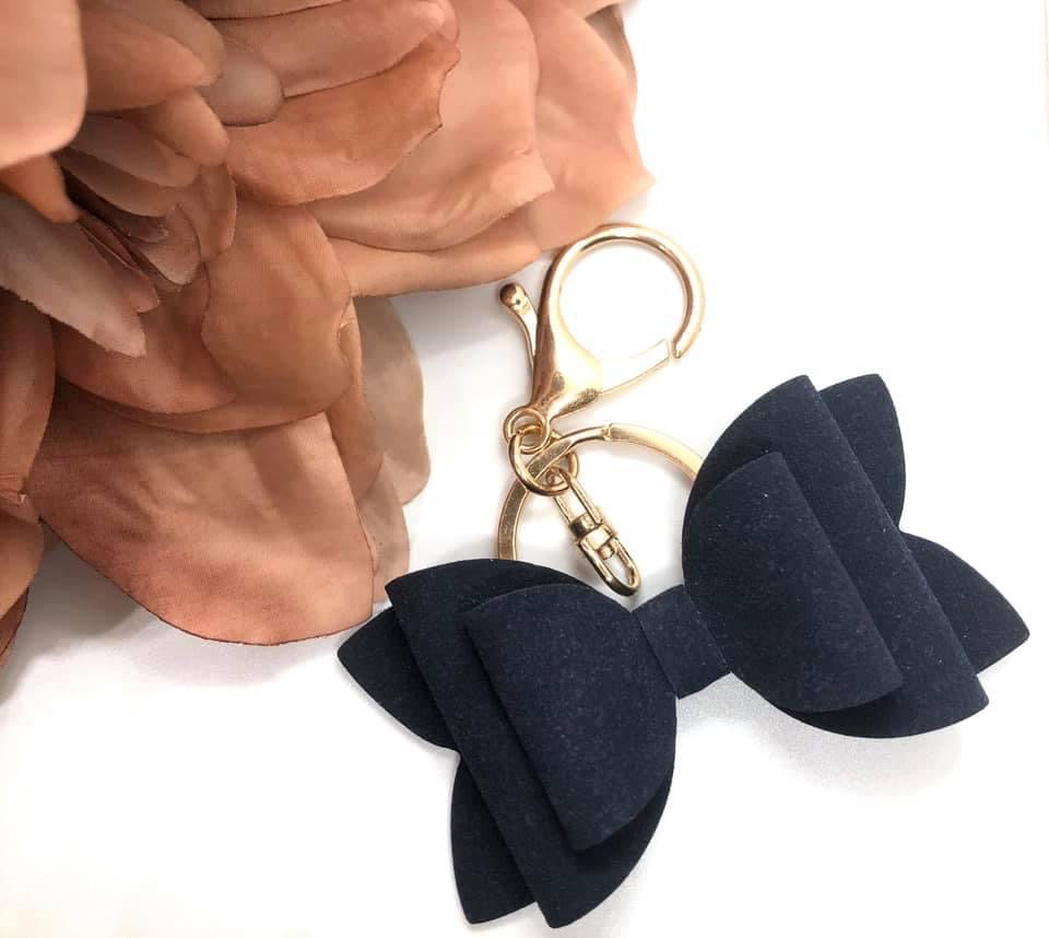 Navy Suede Bow Keychain