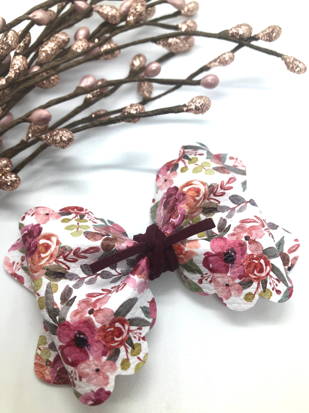 Maroon Floral Buttercup Bow