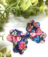 Load image into Gallery viewer, Navy Polka Dot Floral Buttercup Bow