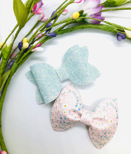 Pretty Pink Floral and Blue Micro Bead Bow Set