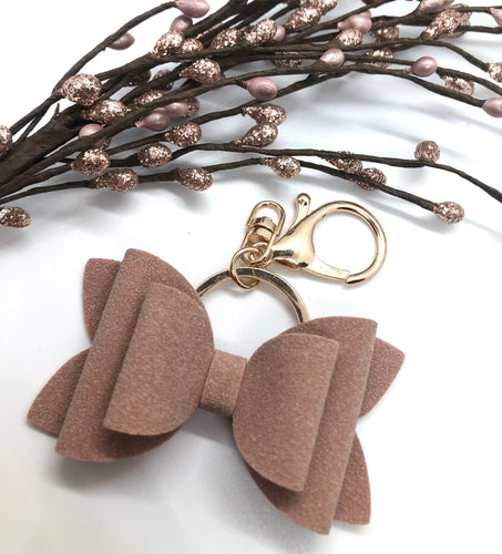 Nude Suede Bow Keychain