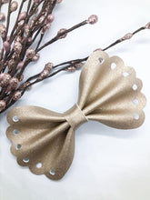 Load image into Gallery viewer, Gold Shimmer Eyelet Pinch Bow