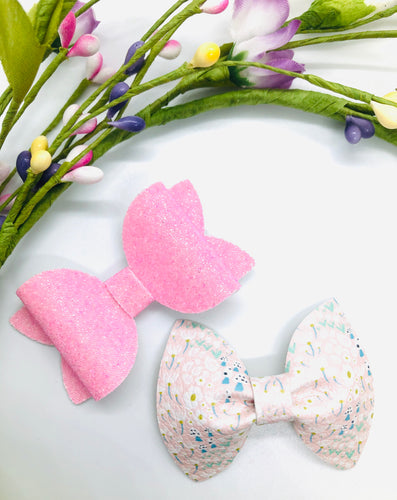 Pretty Pink Floral and Pink Micro Bead Bow Set