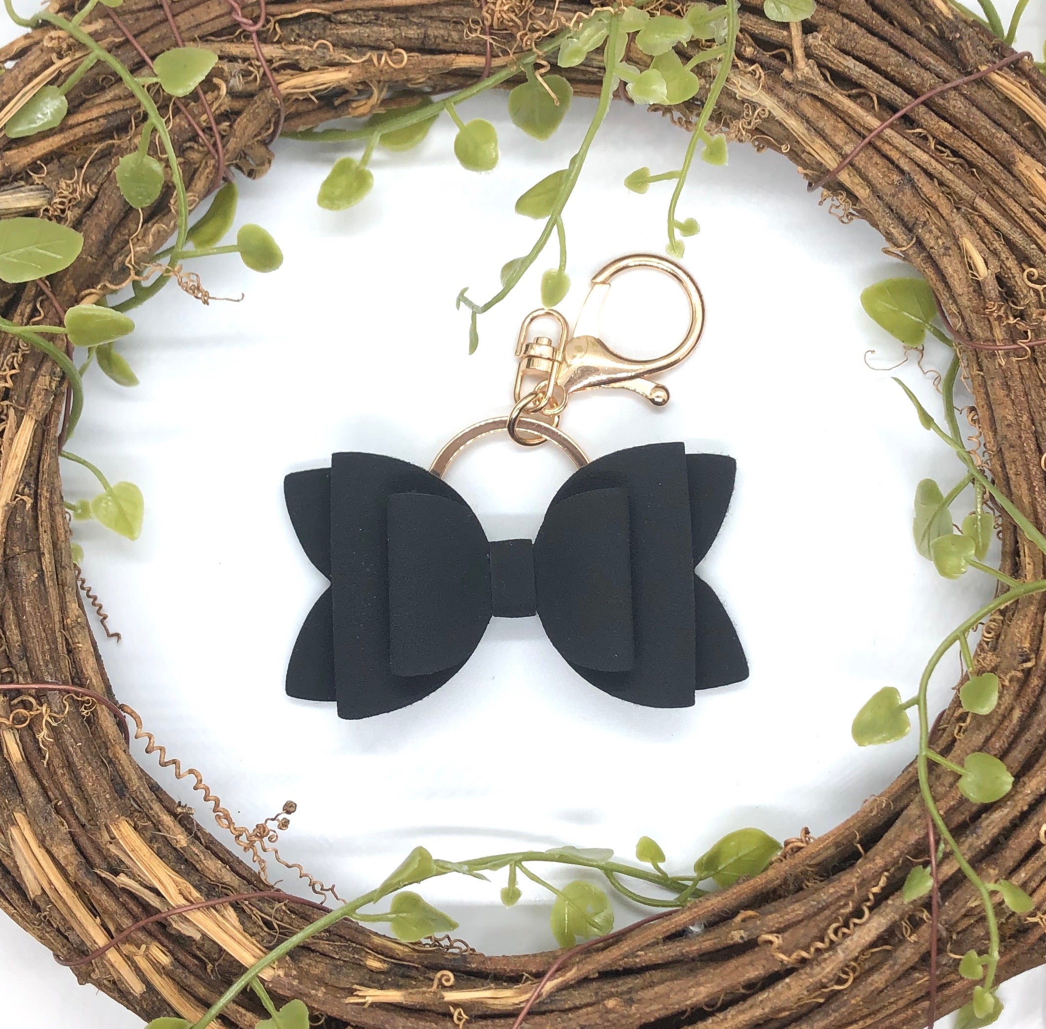 Black Suede Bow Keychain